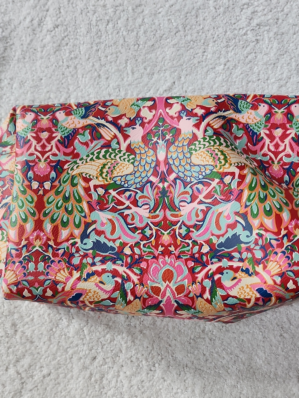 William Morris Women's Colorful Peacock Print Makeup Pouch Preowned